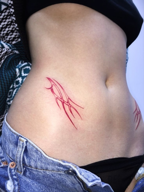 sexy girl belly tattoo close up